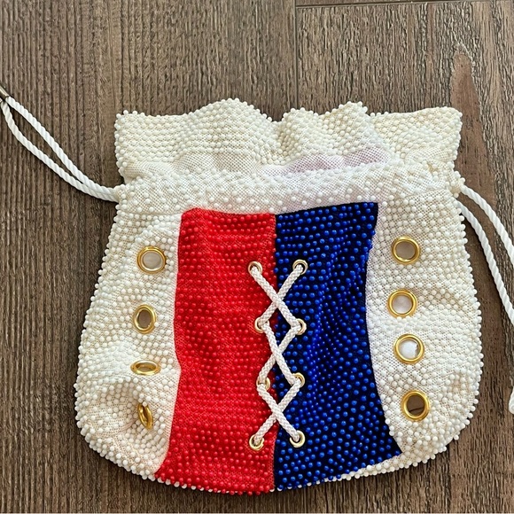 1960 Red and Blue Beaded Drawstring Bag - Picture 2 of 9